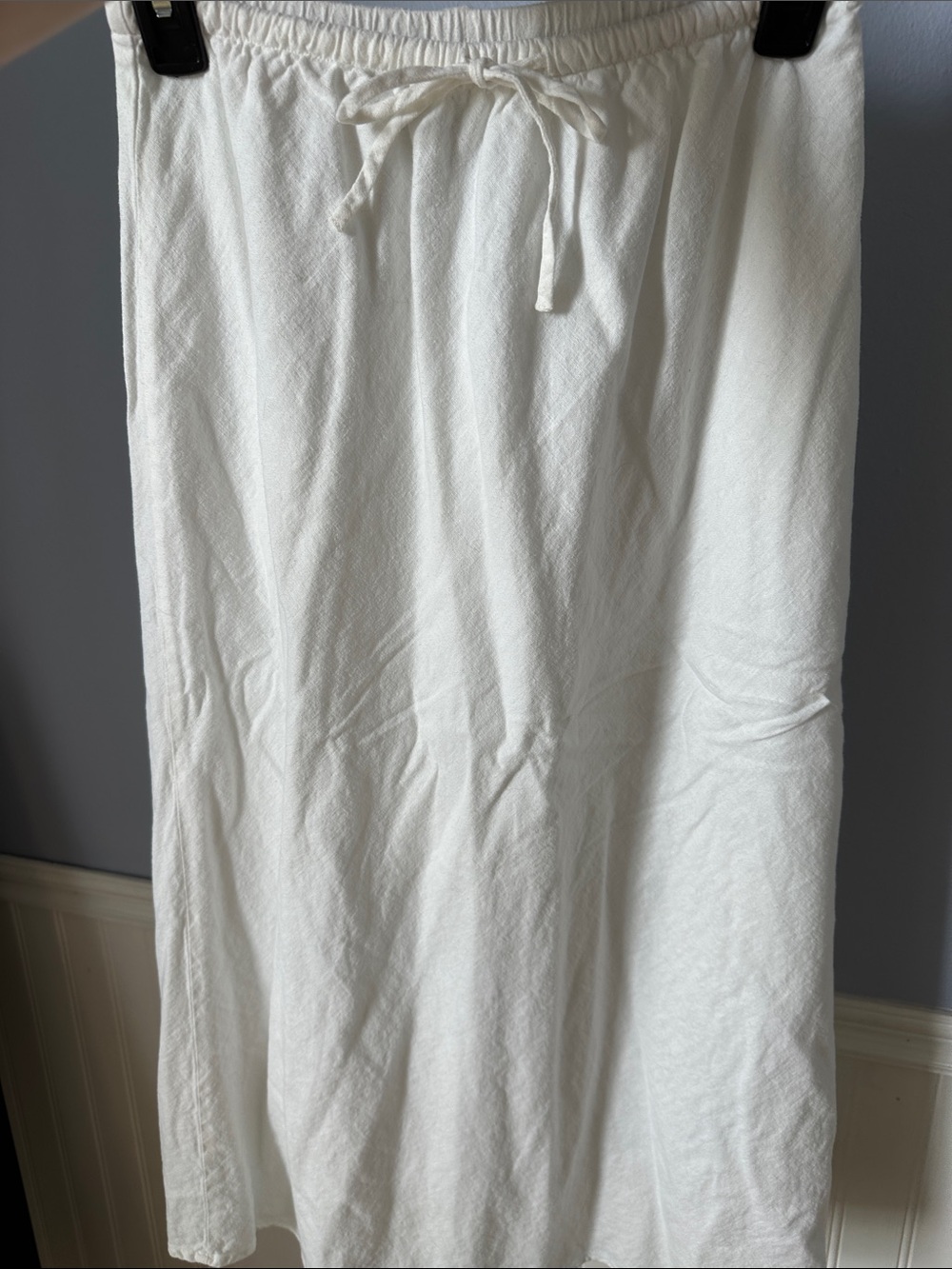 Hollister White Linen Drawstring Midi Skirt